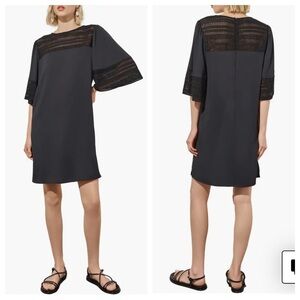 NWT Ming Wang Embroidered Detail Bell Sleeve Dress in Black - Size 2X